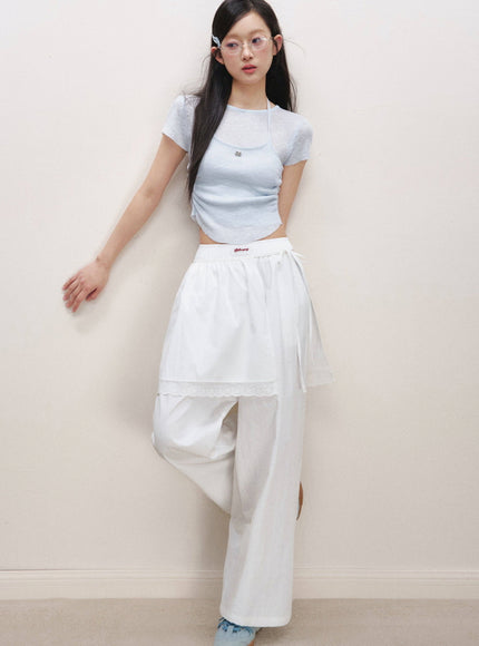 Layered Halter Neck Ribbed Top - Blue