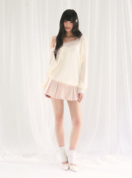 Sheer Ribbon Detail Relaxed Knit Top