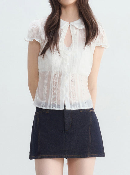 Ruffle Collar Embroidered Blouse