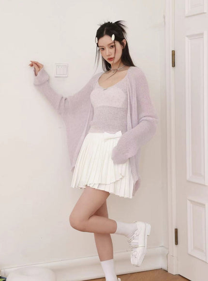 Soft Lilac Sheer Knit Cardigan Set