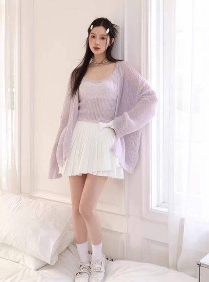 Soft Lilac Sheer Knit Cardigan Set