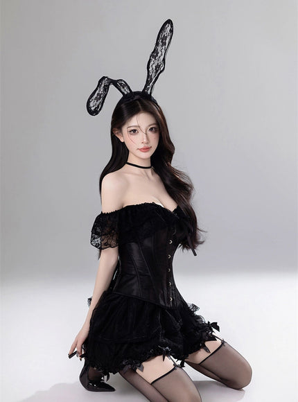 Black Bunny Corset Top & Skirt Set