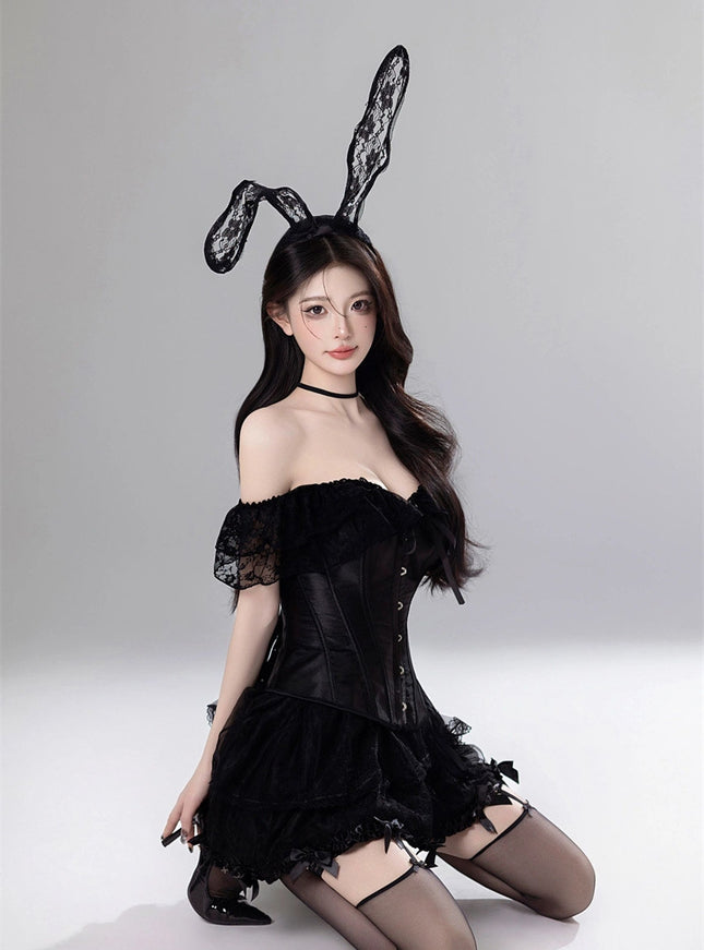 Black Bunny Corset Top & Skirt Set