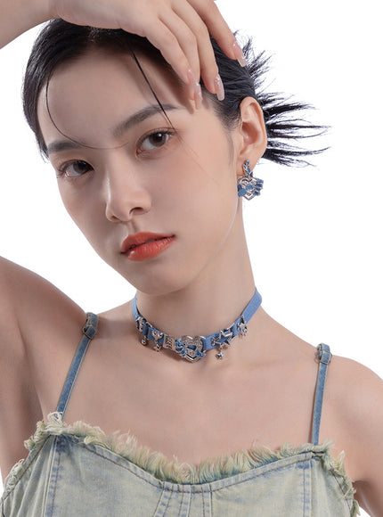 Frayed Heart Denim Earrings
