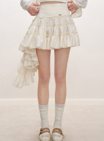 Cascading Ruffle Mini Skirt - Light Yellow