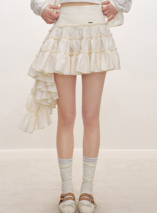 Cascading Ruffle Mini Skirt - Light Yellow