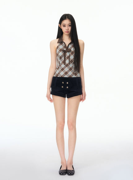 Plaid Ribbon Halter Top