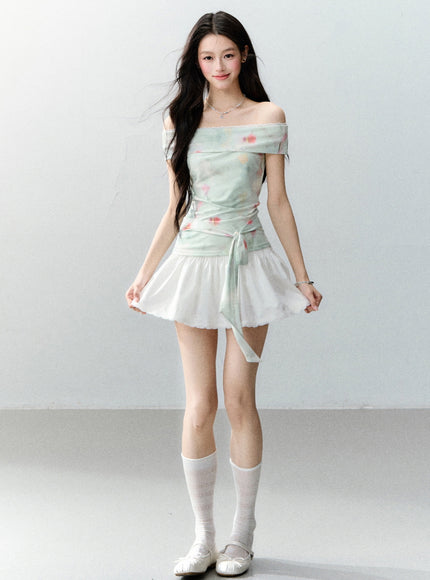 Smocked Flare Mini Skirt