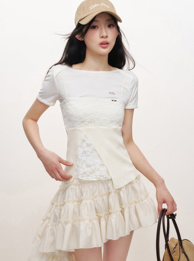 Lace Panel Slim Camisole Top - Light Yellow