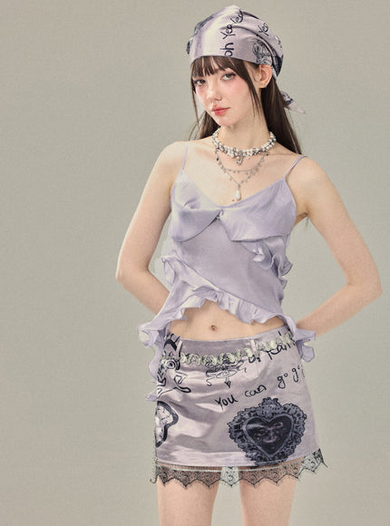 Ruffled Satin Cami & Mini Skirt Set