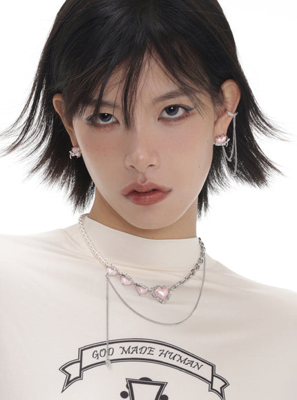 Barbed Heart Layered Pearl Necklace