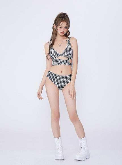 Houndstooth Twist Front Bikini Set