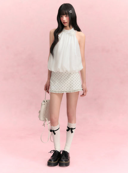 Polka Dot Satin Mini Skirt
