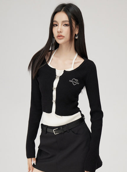 Layered Button Knit Crop Top