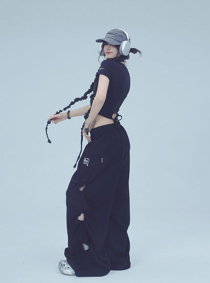 Heart Cut-Out Wide Pants