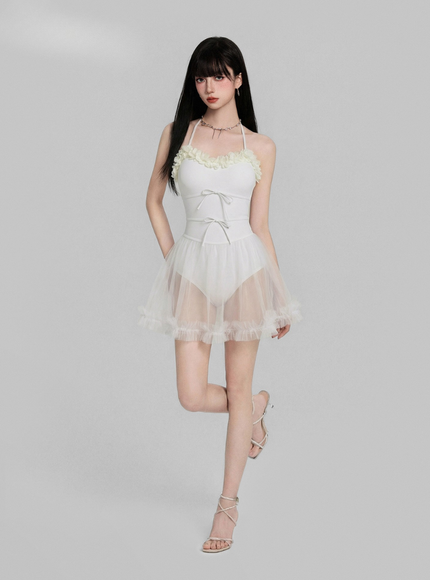 Ruffle Trim Mesh Swimsuit
