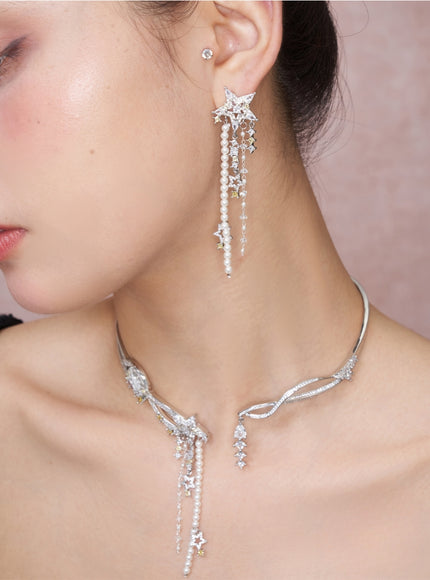 Starlight Cascade Pearl Drop Earrings