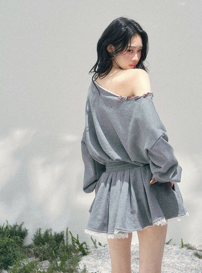 Bow Off-Shoulder Sweatshirt Dress