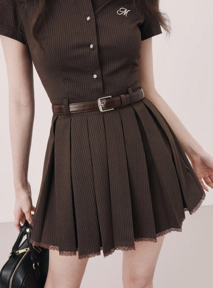 Collared Pleated Mini Dress