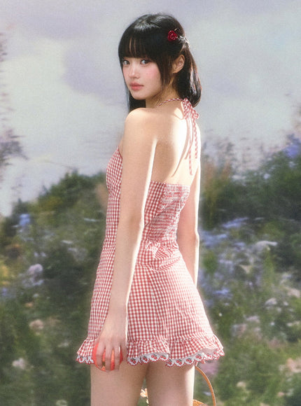 Gingham Ruffle Mini Dress