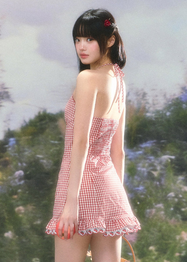 Gingham Ruffle Mini Dress