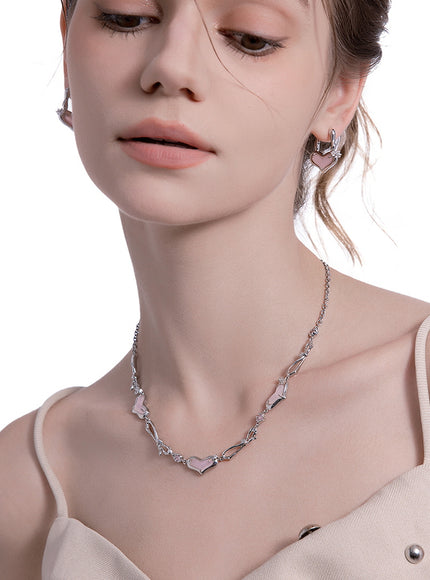 Pink Melted Heart Ribbon Necklace