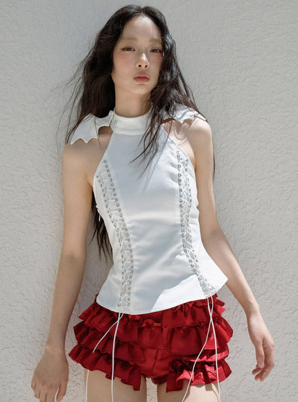 Ruffle Bloom Shorts - Red