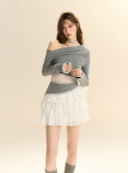 Lace Waist Off-Shoulder Top