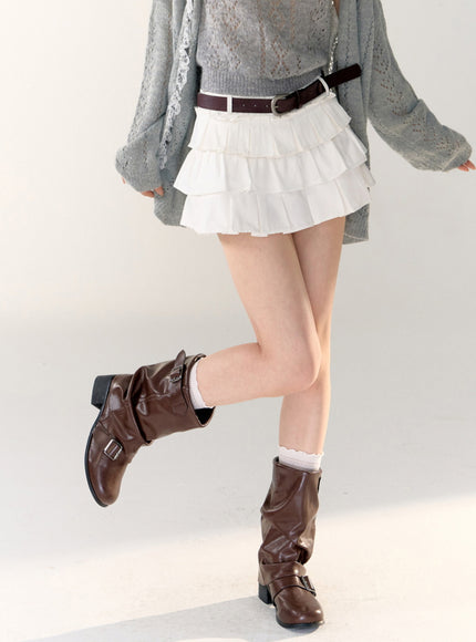 Tiered Pleated Mini Skirt