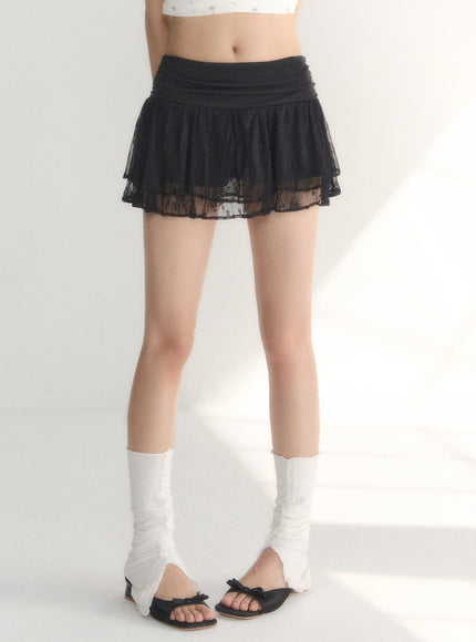 Lace Trim Tiered Mini Skirt