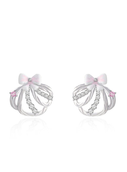 Crystal Bow Shell Stud Earrings