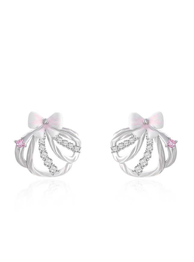 Crystal Bow Shell Stud Earrings