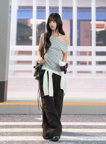Asymmetric Polka Dot Top - Gray