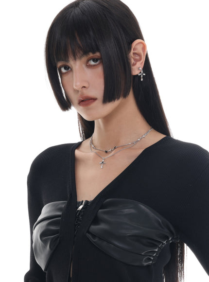 Layered Cross Charm Chain Necklace