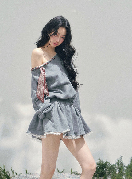 Bow Off-Shoulder Sweatshirt Dress