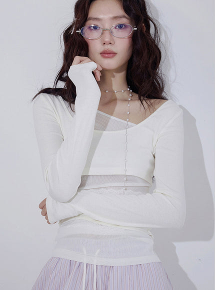 Sheer Layered Wrap Detail Top