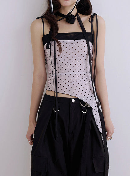 Polka Dot Ribbon Corset Cami Top