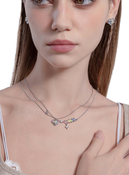 Iridescent Heart Layered Necklace