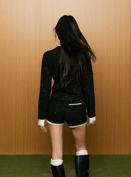 Contrast Knit Cardigan & Shorts Set
