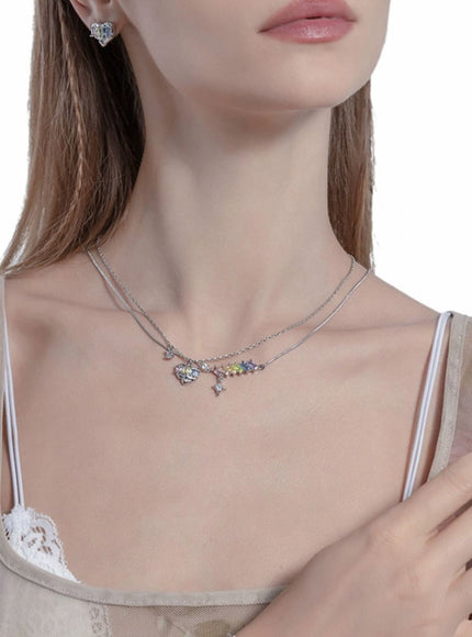Iridescent Heart Layered Necklace