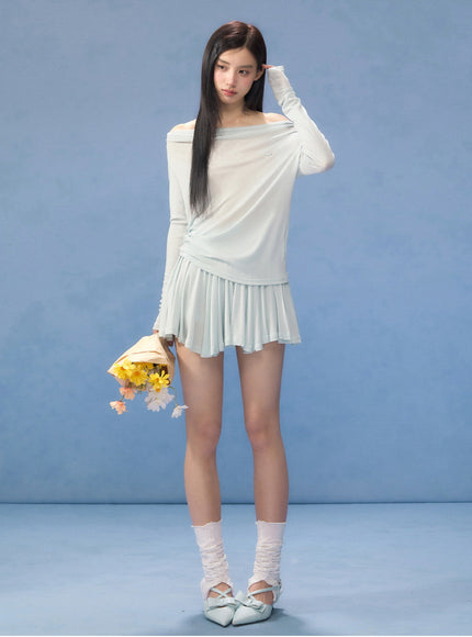Sheer Off-Shoulder Slim Fit Top