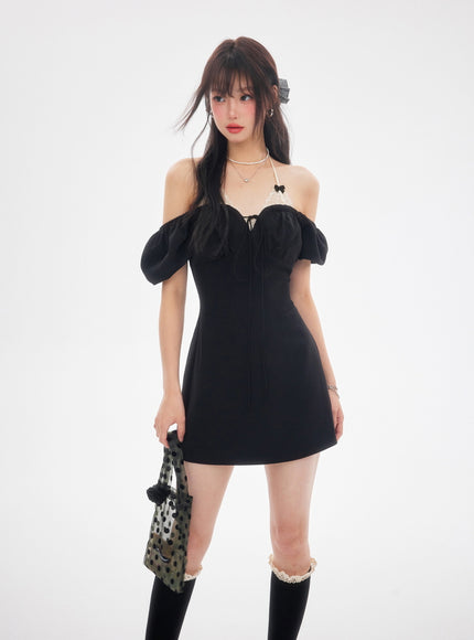 Off-Shoulder Puff Mini Dress