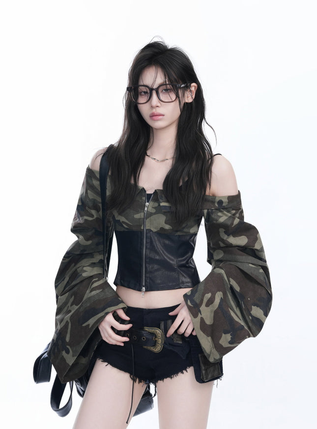 Camo Off-Shoulder Corset Top