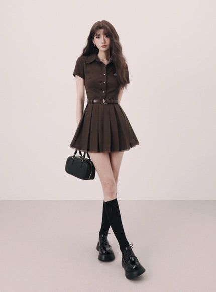 Collared Pleated Mini Dress