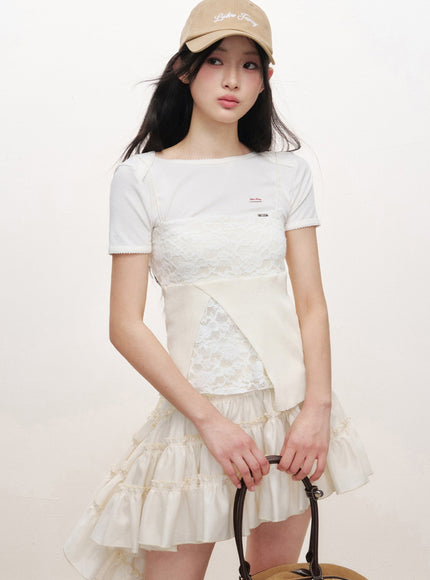 Lace Panel Slim Camisole Top - Light Yellow