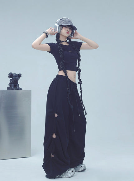 Heart Cut-Out Wide Pants