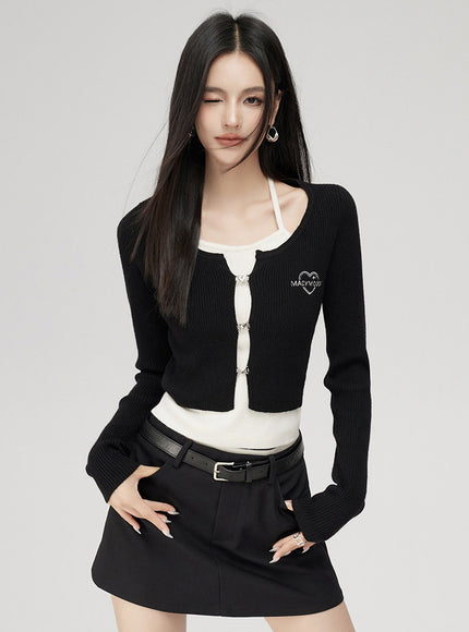 Layered Button Knit Crop Top
