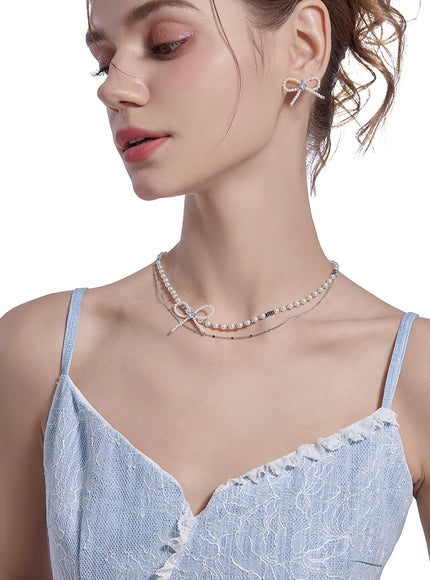 Pearl Bow Layered Choker