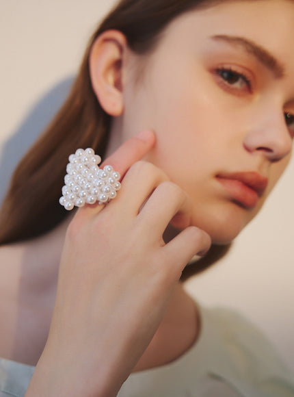 Pearly Heart Cluster Statement Ring