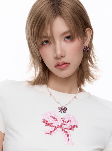 Pixel Bow Pearl Necklace